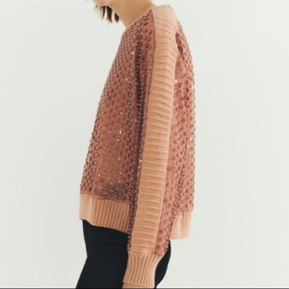 NWT ZARA taupe brown SEQUINED KNIT SWEATER - Picture 5 of 10